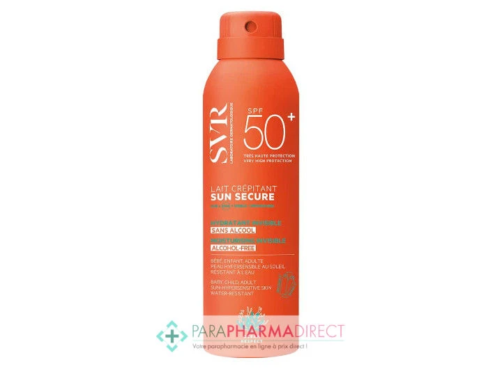 SVR Sun Secure SPF50+ Lait Crépitant Hydratant Invisible Sans Alcool 200ml 1 SVR Sun Secure SPF50+ Lait Crépitant Hydratant Invisible Sans Alcool 200ml