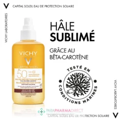 Vichy Capital Soleil SPF50 Eau De Protection Solaire Hâle Sublimé 200ml 8 Vichy Capital Soleil SPF50 Eau De Protection Solaire Hâle Sublimé 200ml -Mekup Skincare Magasin vichy capital soleil spf50 eau de protection solaire hale sublime au beta carote vichy protection visage 3 628de97ae2932