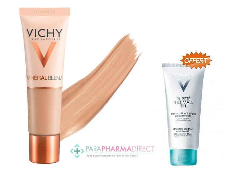 Vichy MineralBlend Fond De Teint Hydratant Teint Frais Tenue 16H Teinte 11 Granite 30ml + Démaquillant 3en1 100ml OFFERT 1 Vichy MineralBlend Fond De Teint Hydratant Teint Frais Tenue 16H Teinte 11 Granite 30ml + Démaquillant 3en1 100ml OFFERT