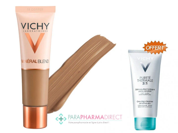 Vichy MineralBlend Fond De Teint Hydratant Teint Frais Tenue 16H Teinte 18 Copper 30ml + Démaquillant 3en1 100ml OFFERT 1 Vichy MineralBlend Fond De Teint Hydratant Teint Frais Tenue 16H Teinte 18 Copper 30ml + Démaquillant 3en1 100ml OFFERT